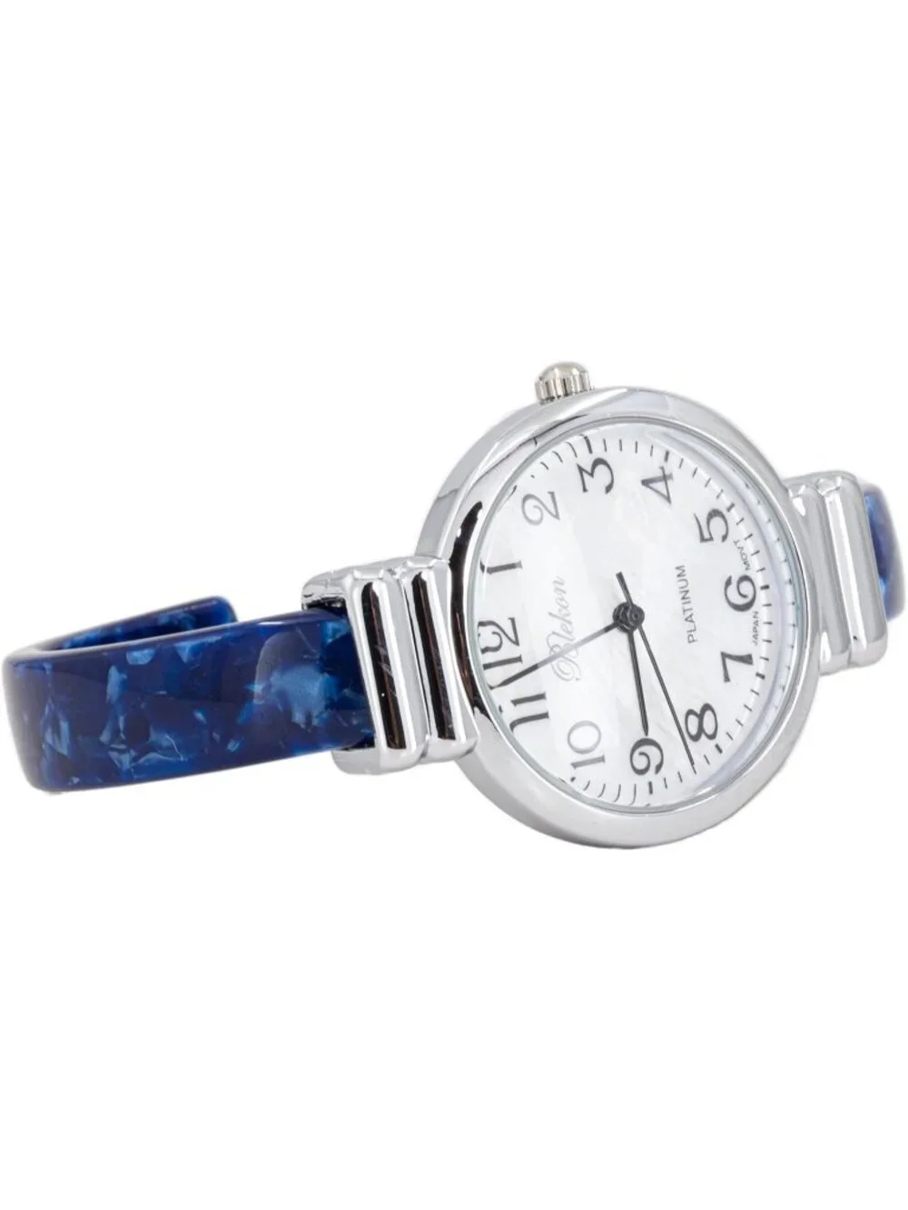 Women's Silver/White/Blue Pearl/Round Shell Color Design Cuff Bangle Watch